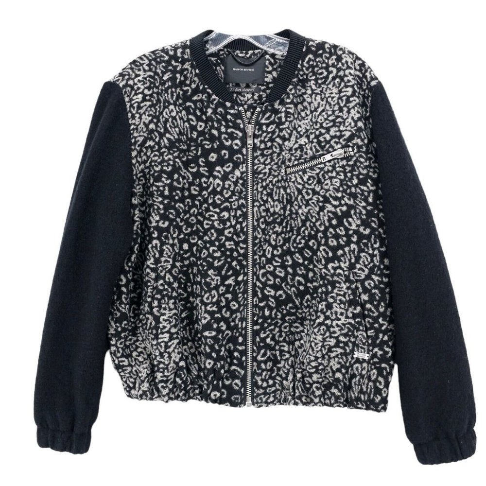Maison Scotch Soda Leopard Animal Print Bomber Jacket Wool Blend Size 2